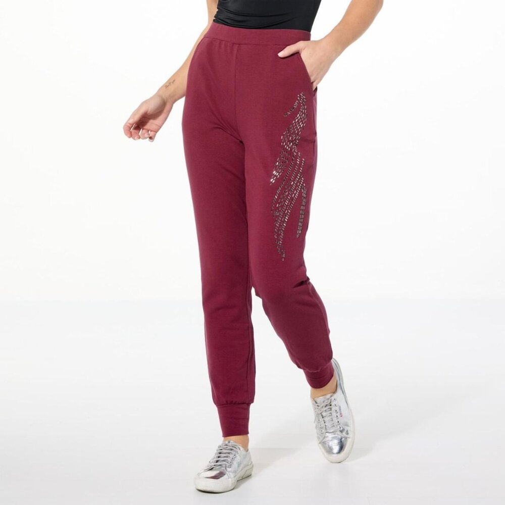 Curations x Debbie Denmon Metallic Embellished French Terry Jogger XL Burgundy